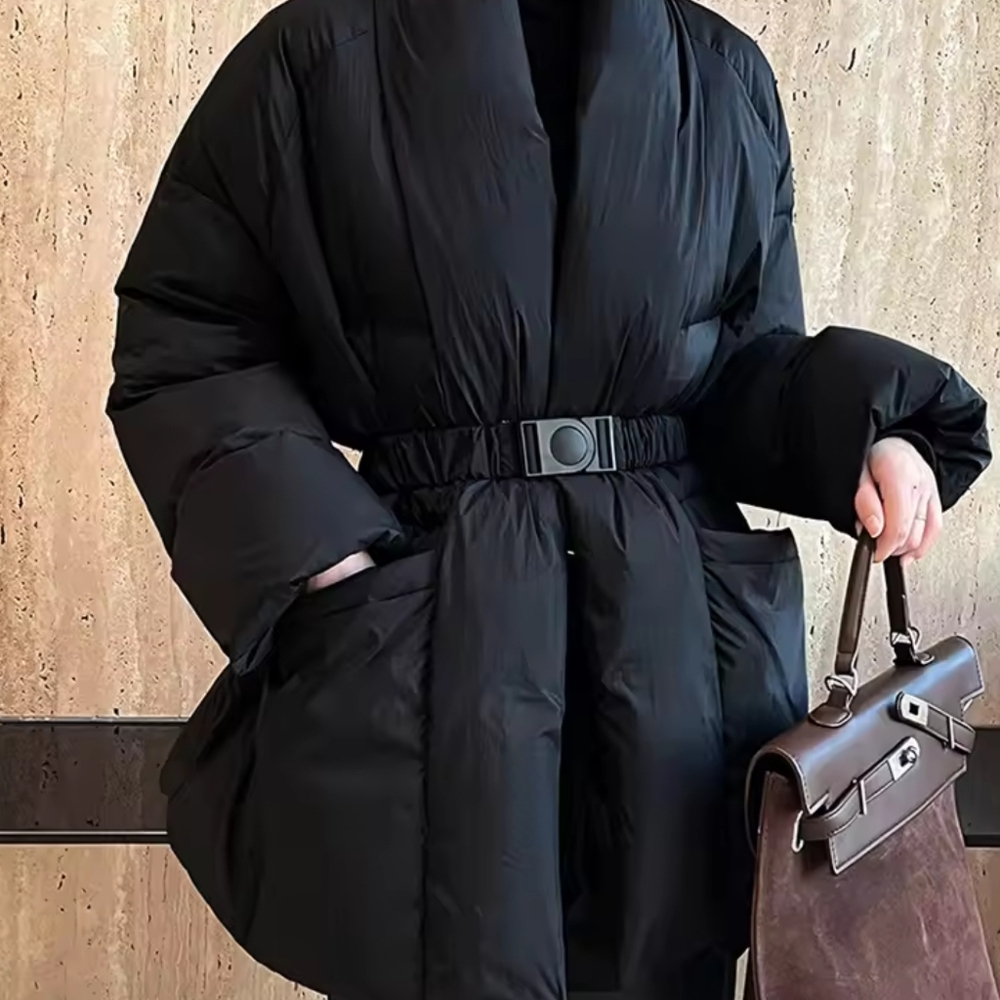 Jacket With Belt Warm Elegant Stylish Snow Parka Puffer Jacket - Picture 1 of 4